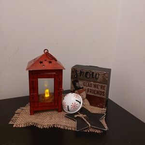 Rustic Red Lantern with LED Candle